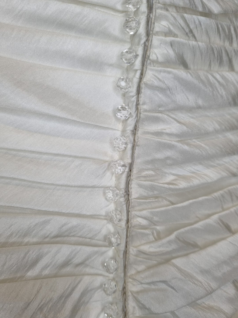 Imoda Ivory Ruched Beaded Mermaid Tulle Skirt Train Wedding Dress Sz 1018