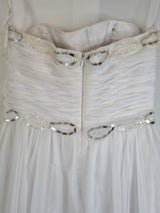 Imoda White Chiffon Sweetheart Ruched Beaded Pearl Wedding Dress Sz 109