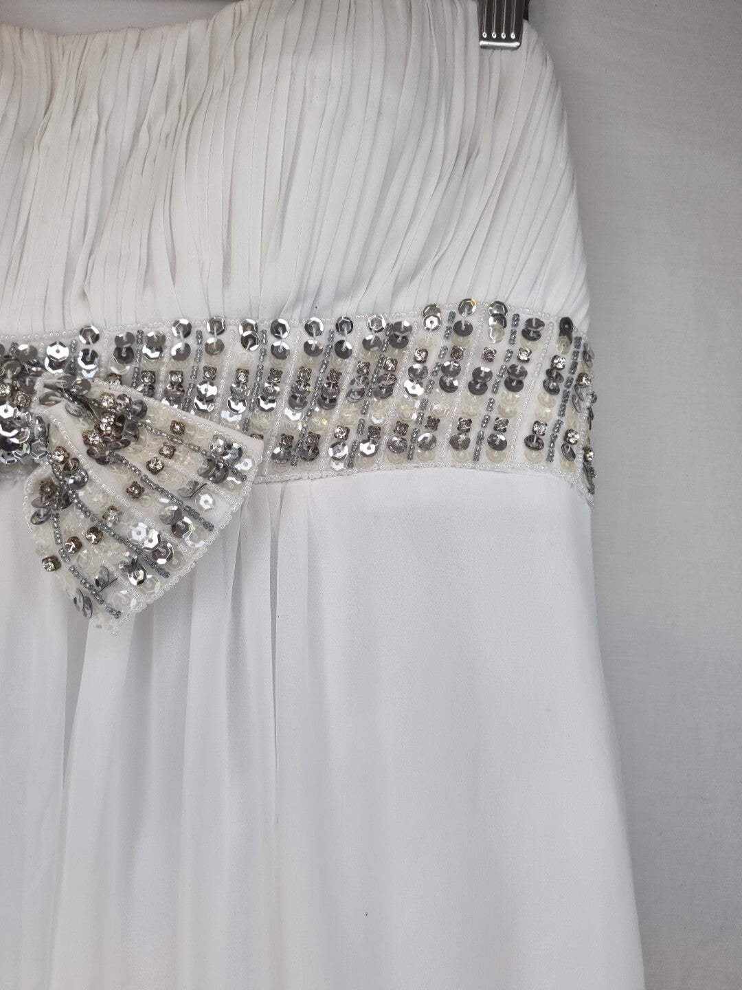 Imoda White Chiffon Ruched Beaded Sweetheart Strapless Wedding Dress Sz 125