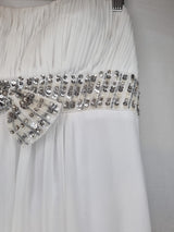 Imoda White Chiffon Ruched Beaded Sweetheart Strapless Wedding Dress Sz 125