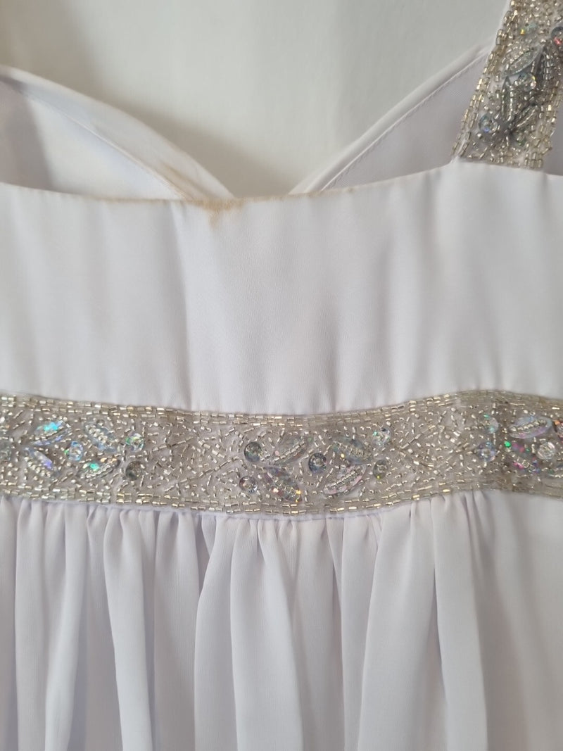 Imoda White Chiffon Sweetheart Beaded Ruched Empire Wedding Dress Sz 810