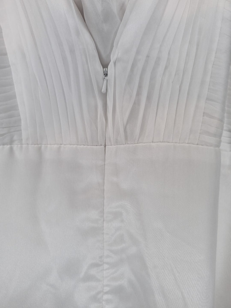 Imoda White Chiffon Ruched Pleated Crystal Grecian Empire Wedding Dress Sz 812