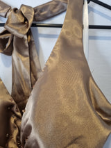 Imoda Brown Bronze Satin Ruched Beaded Halter Evening Bridesmaid Dress Sz 87