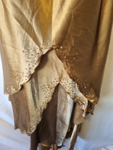 Imoda Brown Bronze Satin Ruched Beaded Halter Evening Bridesmaid Dress Sz 84