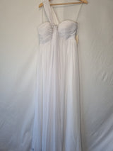 Imoda White Chiffon Ruched Crystal One Shoulder Empire Wedding Dress Sz 120