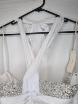 Imoda White Chiffon Ruched Beaded Halter Neck Empire Wedding Dress Sz 104