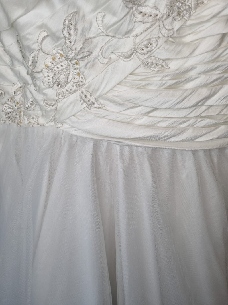 Imoda Ivory Ruched Beaded Mermaid Tulle Skirt Train Wedding Dress Sz 108