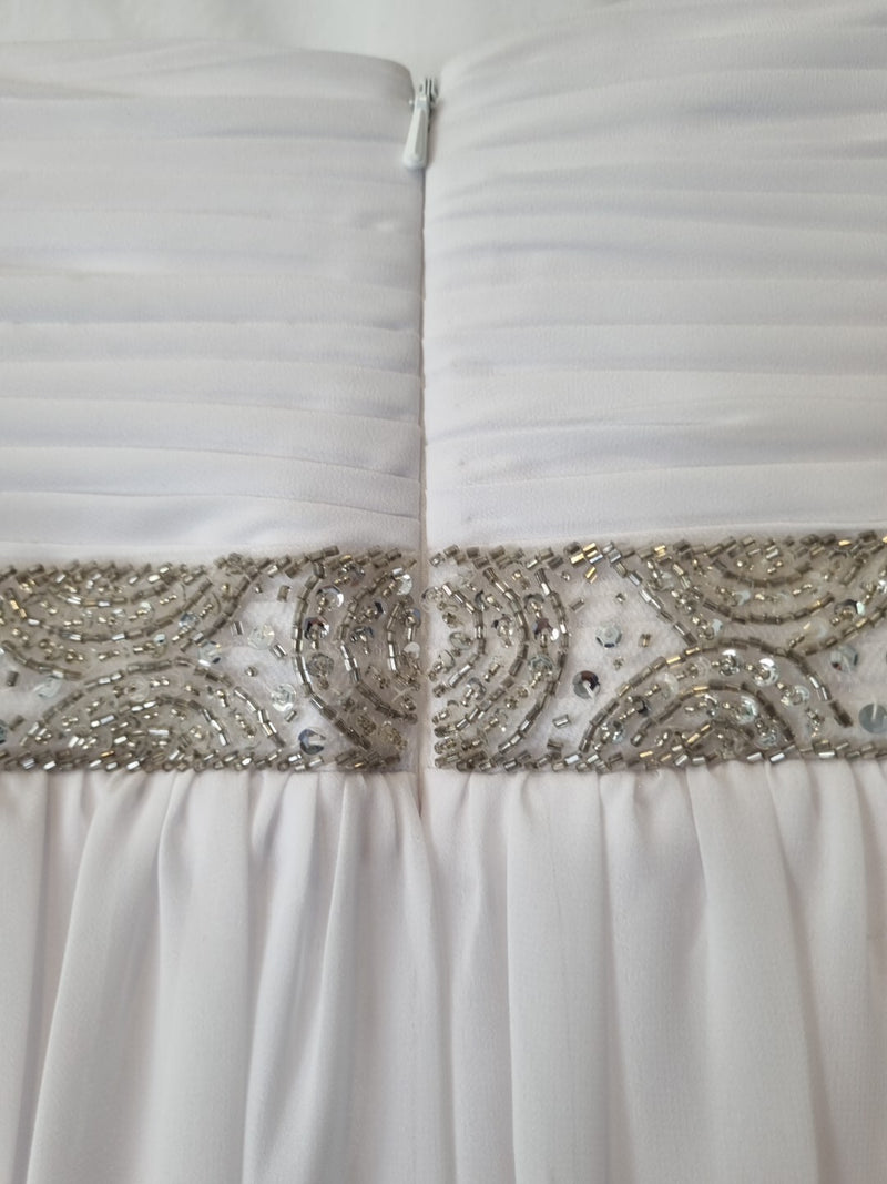 Imoda White Chiffon Sweetheart Beaded Ruched Empire Wedding Dress Sz 1210