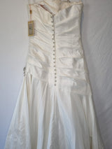 Imoda Ivory Ruched Pleated Beaded A-line Train Wedding Dress Sz 109
