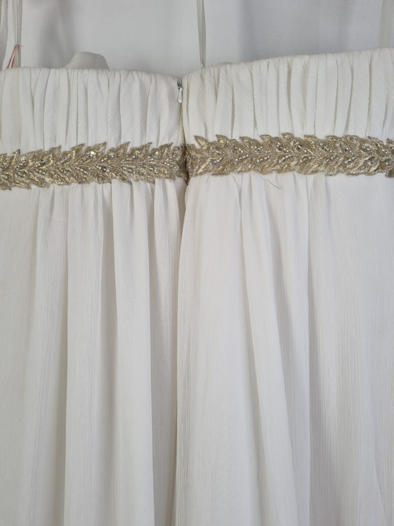 Imoda Ivory Gold Sweetheart Crepe Chiffon Embroidered Beaded Wedding Dress Sz 1210