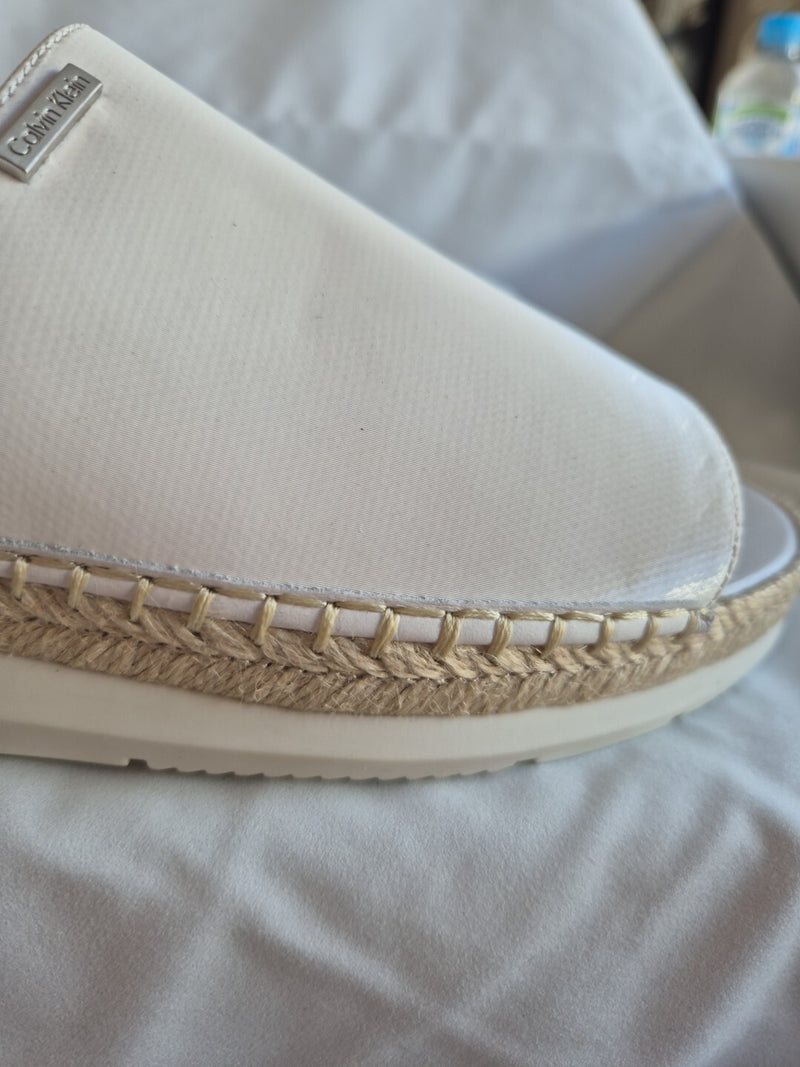 Calvin Klein White Sling Back Buckle Open Toe Espadrilles Shoes Size 396
