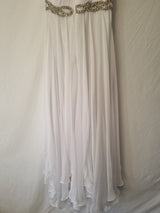 Imoda White Chiffon Sweetheart Beaded Strapless One Shoulder Wedding Dress Sz 109