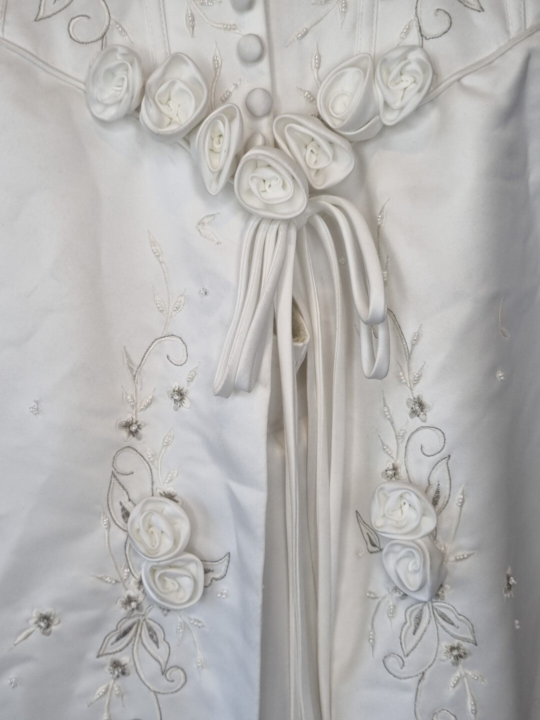 Imoda White Satin Corset Off Shoulder Beaded Roses Train Wedding Dress Sz 1211