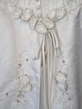 Imoda White Satin Corset Off Shoulder Beaded Roses Train Wedding Dress Sz 1211