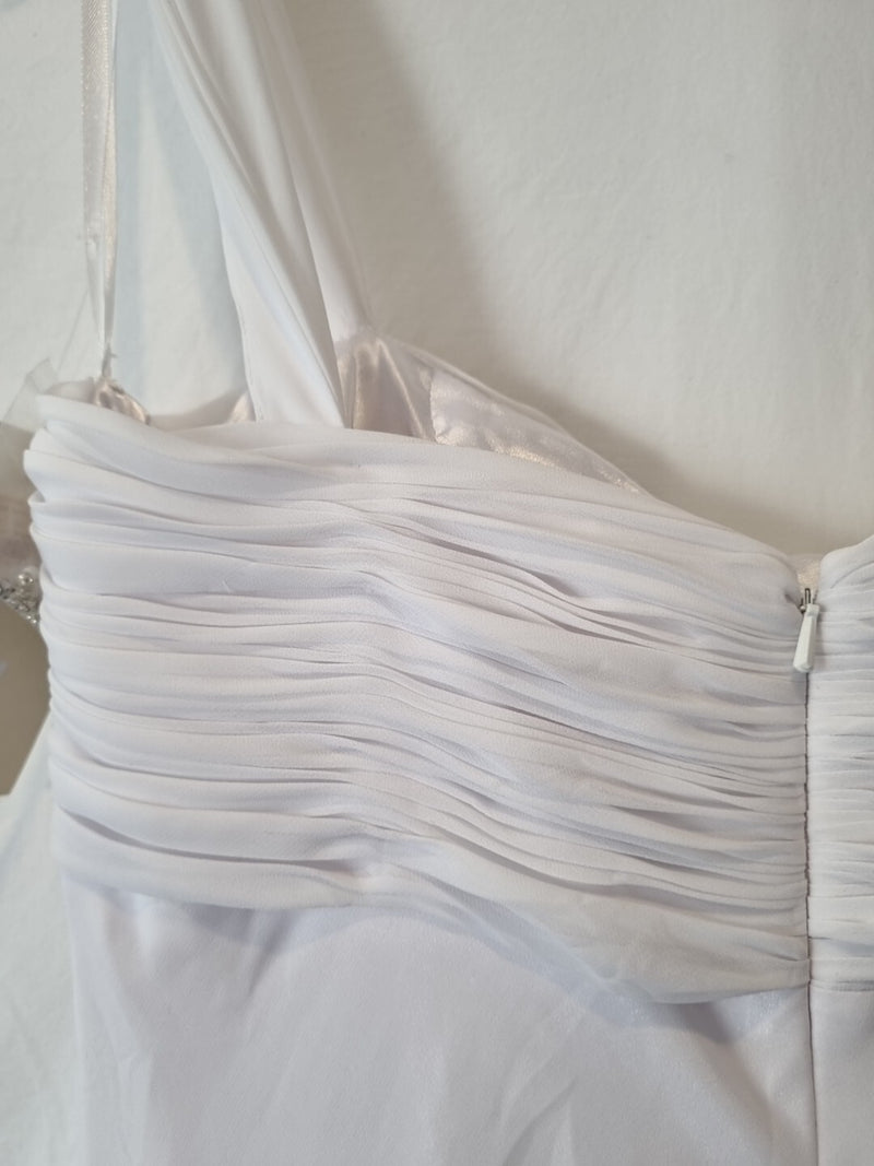 Imoda White Chiffon Sweetheart Beaded Ruched Empire Wedding Dress Sz 1212