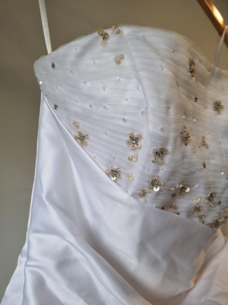 iModa White Straps/strapless Beaded Sequin Tulle Pleated Satin Backless Dress 105