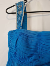 Imoda Chiffon Blue Ruched Beaded One Shoulder Evening Bridesmaid Silk Dress Sz105