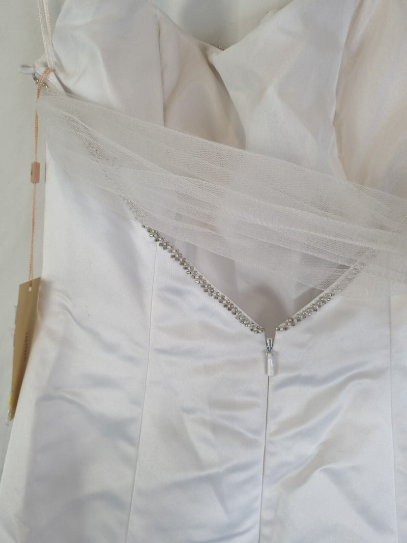 Imoda White Satin Tulle Beaded Sequin Backless Halter Neck Wedding Dress Sz 810