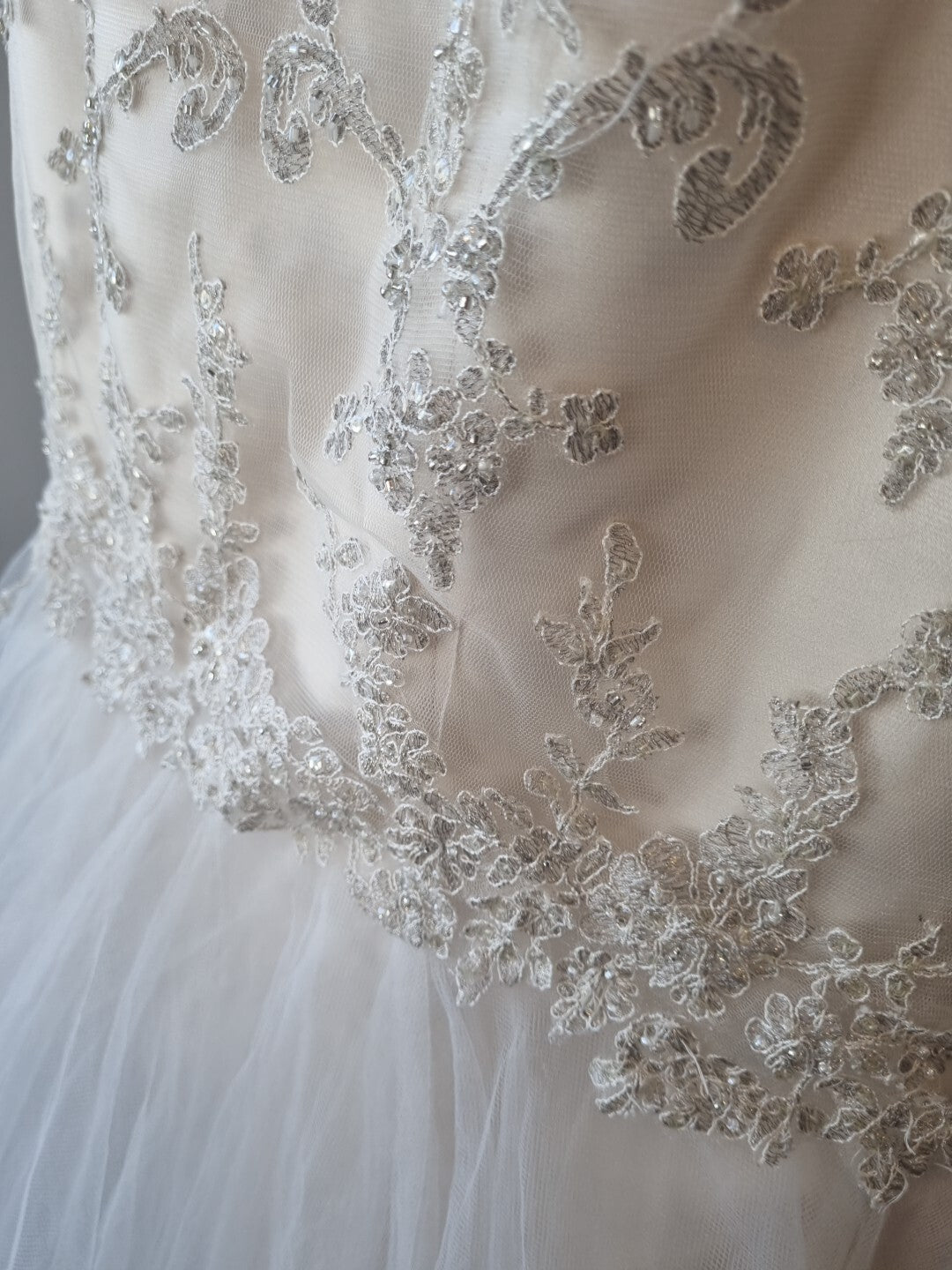 iModa Ivory Champagne Sweetheart Tulle Lace Mermaid Sequin Embroidered Sz 108