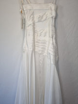 Imoda White Beaded Sequin Embroidered Pleated A-line Wedding Dress Sz 89