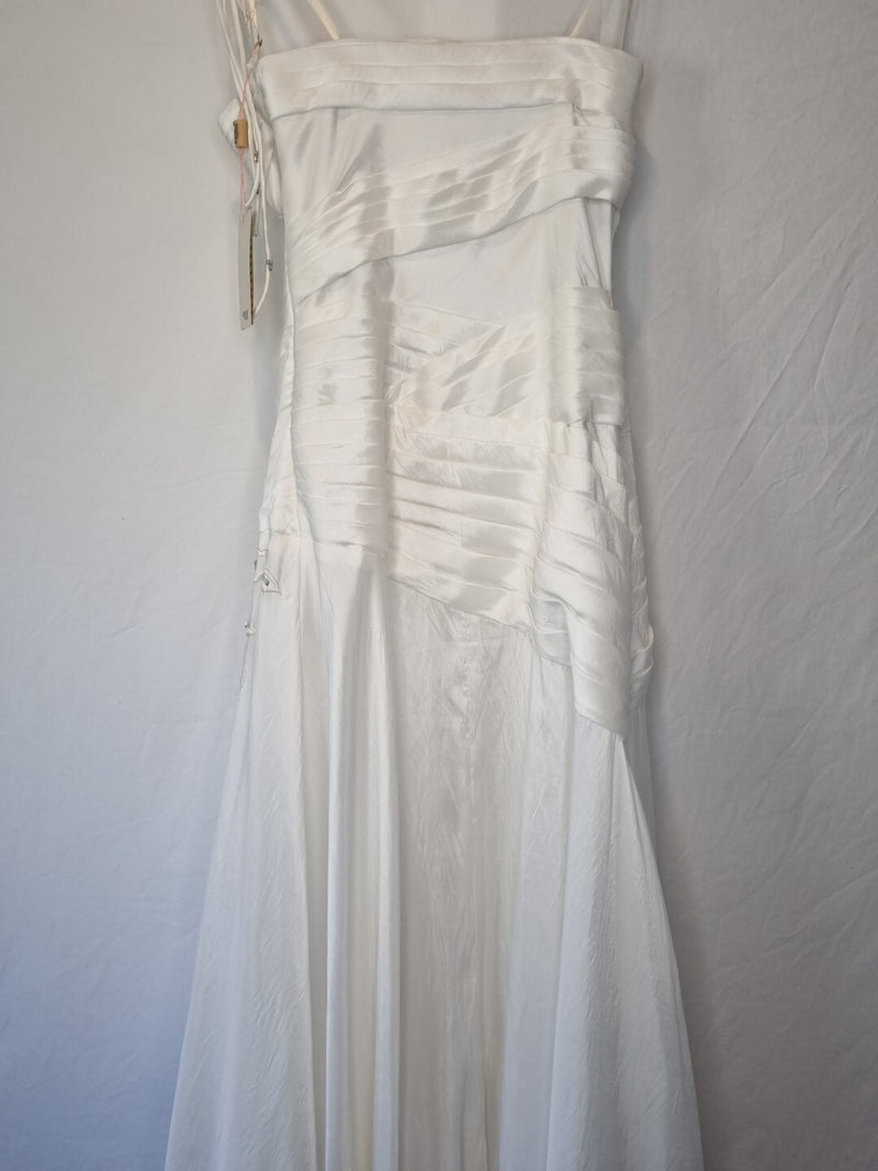 Imoda White Beaded Sequin Embroidered Pleated A-line Wedding Dress Sz 89