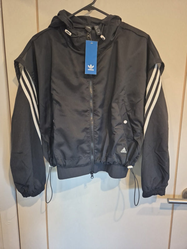 Adidas Black Layered Hooded Wind Breaker Jacket Size Xs0