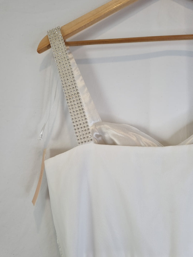 Imoda Ivory Chiffon Sweetheart Ruched Crystal Beaded Wedding Dress Sz 1013