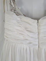Imoda Ivory Chiffon Ruched Crystal Diamante Beaded Flowers Wedding Dress Sz 1412