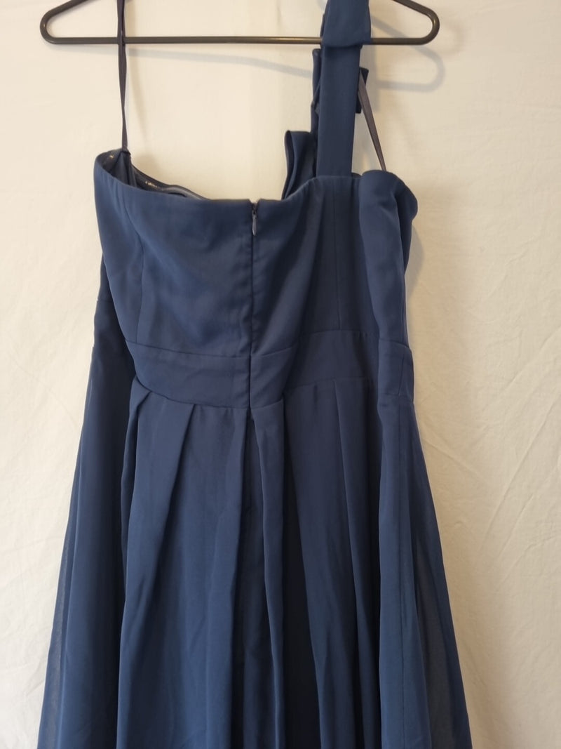 Imoda Navy Blue Chiffon One Shoulder Evening Bridesmaid Mini Dress Sz 1810