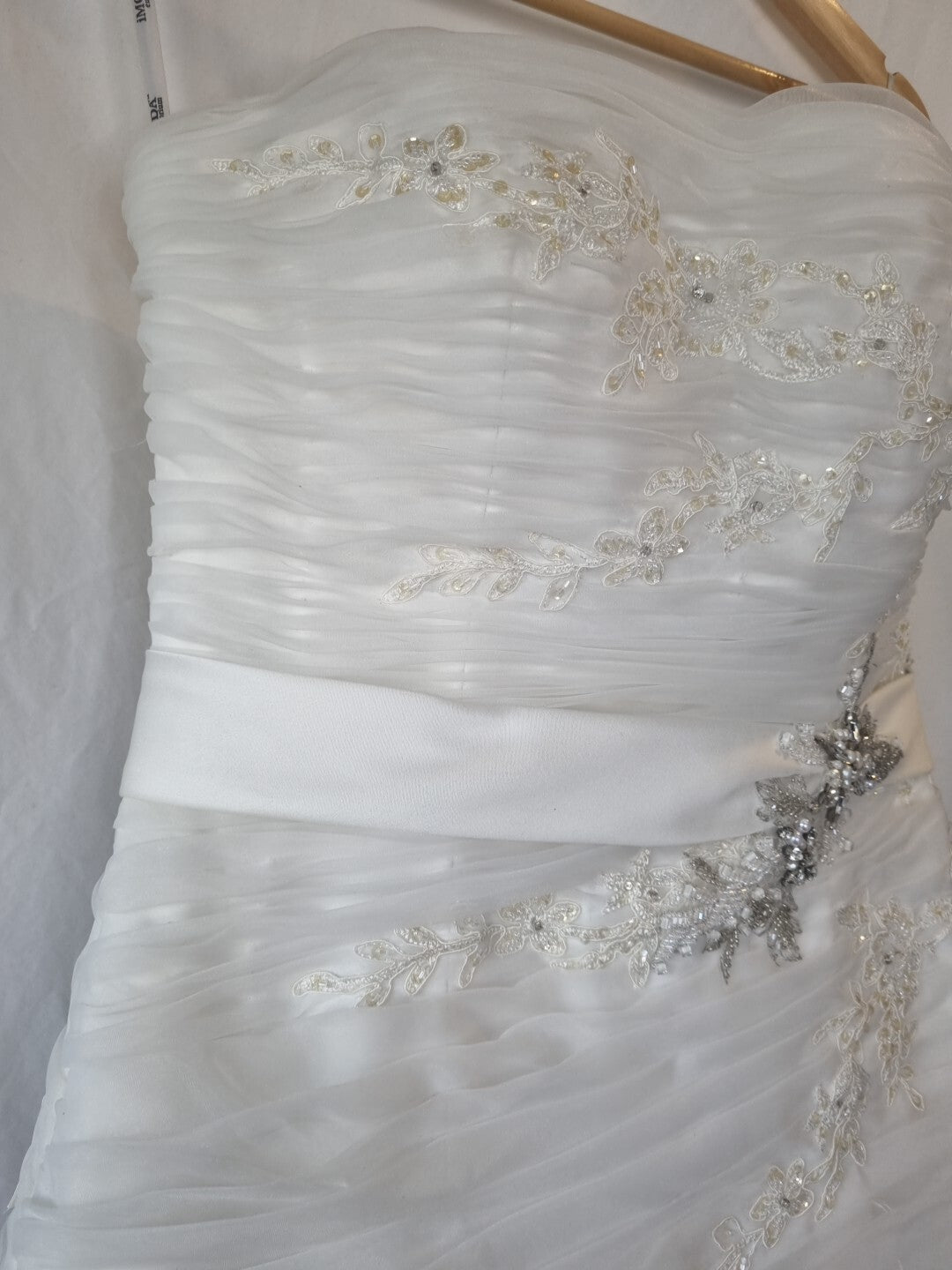 iModa Ivory Ruched Organza Lace A-line Beaded Sequin Embroidered Dress Sz 125