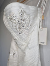Imoda White Beaded Sequin Embroidered Pleated A-line Wedding Dress Sz 85