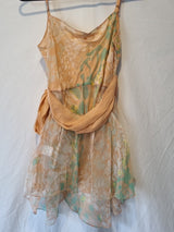 Imoda Chiffon Peach Floral Ruched Layered Wrap Casual Singlet Silk Top Size 86