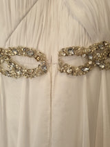 Imoda White Chiffon Sweetheart Beaded Strapless One Shoulder Wedding Dress Sz 1013