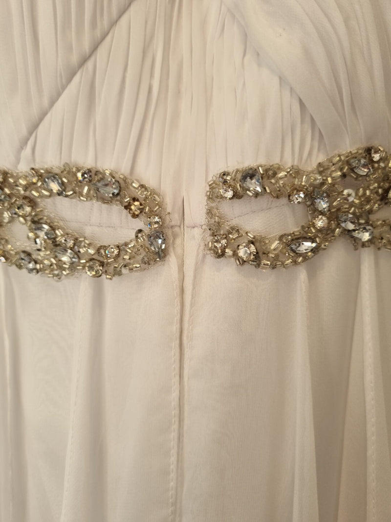 Imoda White Chiffon Sweetheart Beaded Strapless One Shoulder Wedding Dress Sz 1013