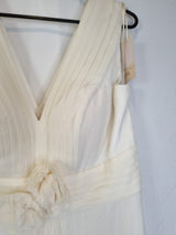 Imoda Ivory Chiffon Ruched Pleated Grecian Style V Neck Wedding Dress Sz 125