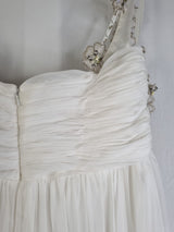 Imoda Ivory Chiffon Ruched Crystal Diamante Beaded Flowers Wedding Dress Sz 1411