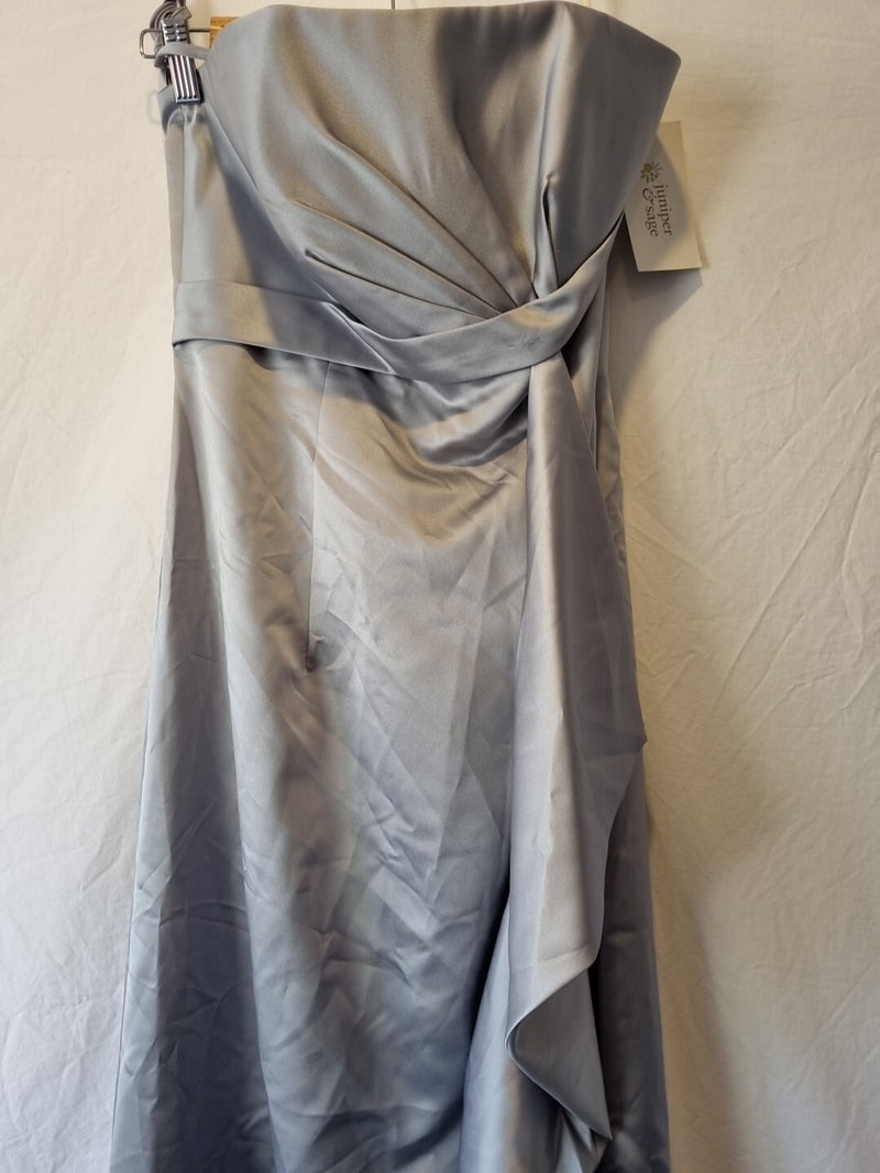 Juniper & Sage Satin Grey Pleat Strapless Evening Bridesmaid Dress Sz 101