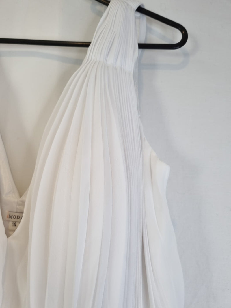 Imoda White Chiffon V neck Ruched Pleated Grecian Wedding Dress Sz 145