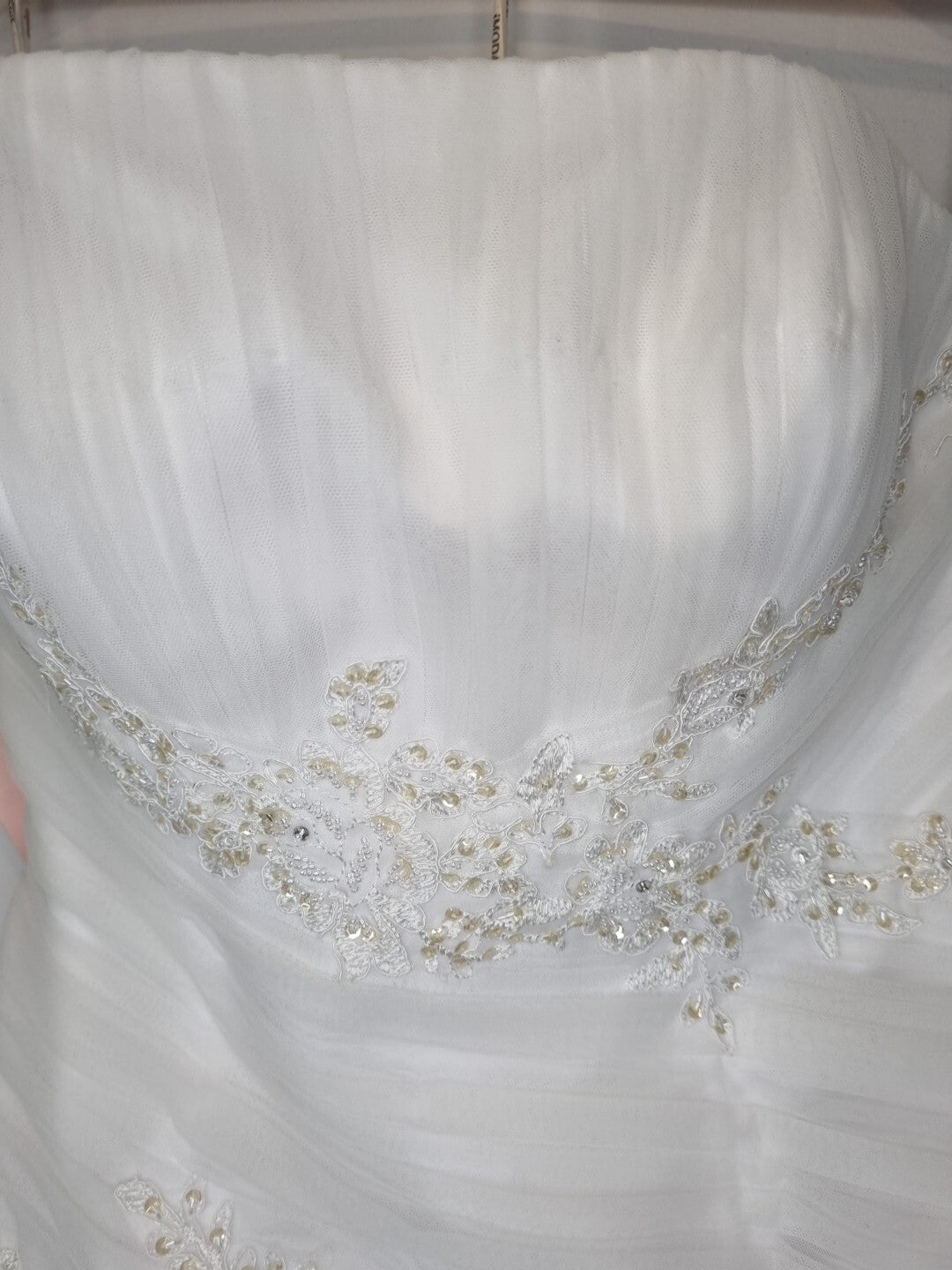 Imoda White Satin Tulle Beaded Applique Ruched Wedding Dress Sz 121