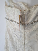 Imoda Ivory Lace Sweetheart Vneck Beaded Mermaid Train Wedding Dress Sz 1012