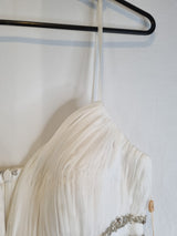 Imoda Ivory Chiffon Sweetheart Ruched Crystal Beaded Wedding Dress Sz 107