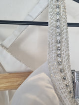 iModa White Backless Satin Beaded Crystal Diamante Slinky Wedding Dress Sz 66