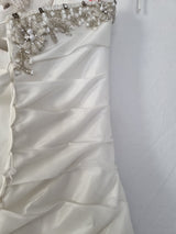 Imoda Ivory Taffeta Sweetheart Ruched Bead Full A-line Train Wedding Dress Sz 1010
