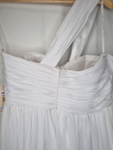 Imoda White Chiffon Ruched Crystal One Shoulder Empire Wedding Dress Sz 1211