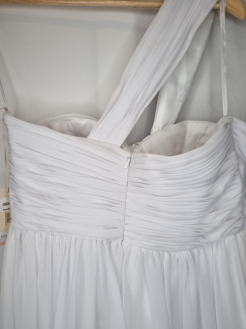 Imoda White Chiffon Ruched Crystal One Shoulder Empire Wedding Dress Sz 1211