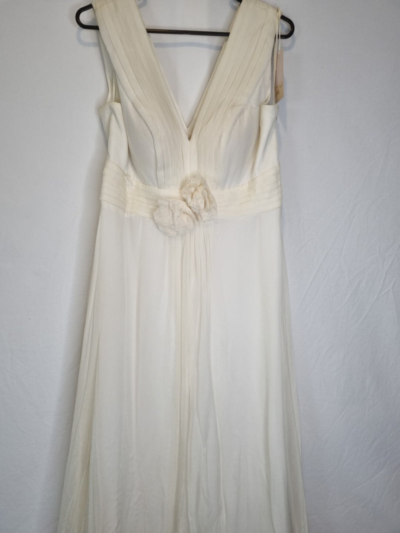 Imoda Ivory Chiffon Ruched Pleated Grecian Style V Neck Wedding Dress Sz 122