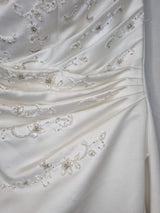 Imoda Ivory Satin Sweethesrt Beaded Train Wedding Dress Sz 85