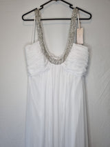 Imoda White Chiffon Ruched Beaded Scoop Neck Empire Wedding Dress Sz 101
