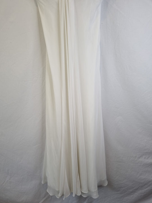 Imoda Ivory Chiffon Sweetheart Ruched Crystal Beaded Wedding Dress Sz 101