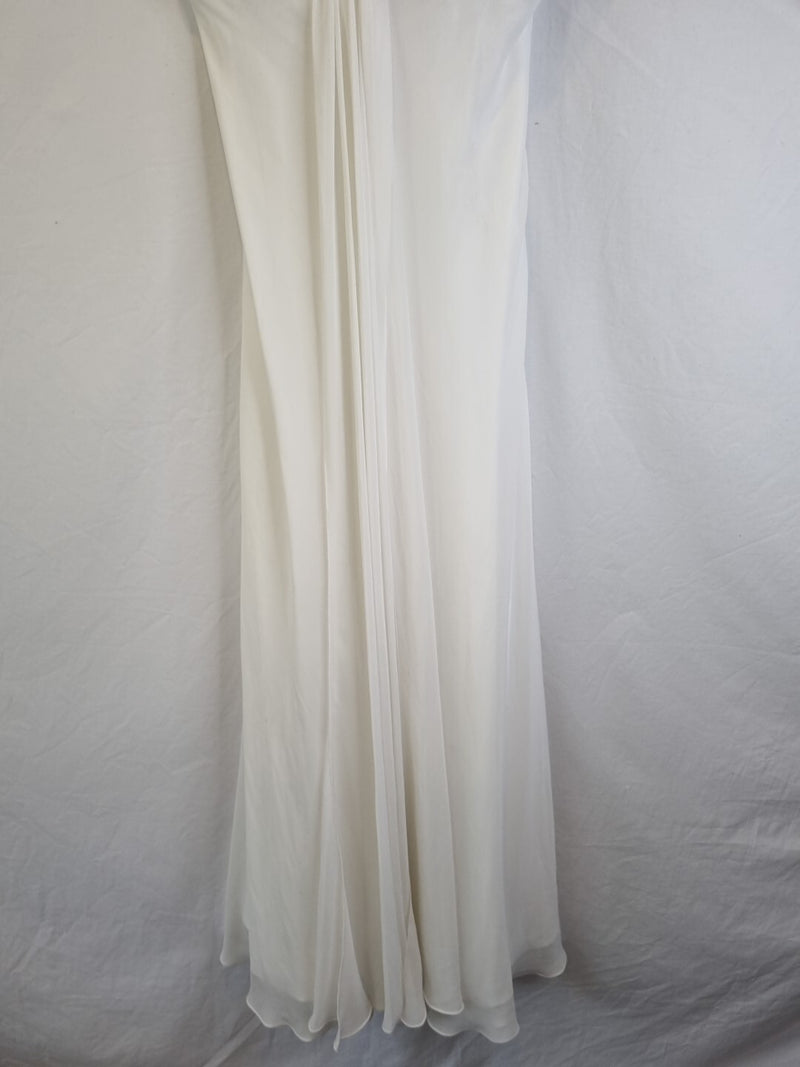 Imoda Ivory Chiffon Sweetheart Ruched Crystal Beaded Wedding Dress Sz 101